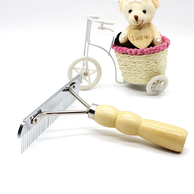 Stainless Steel Rake Combs for Dogs Wood Handle Pet Grooming Comb Large