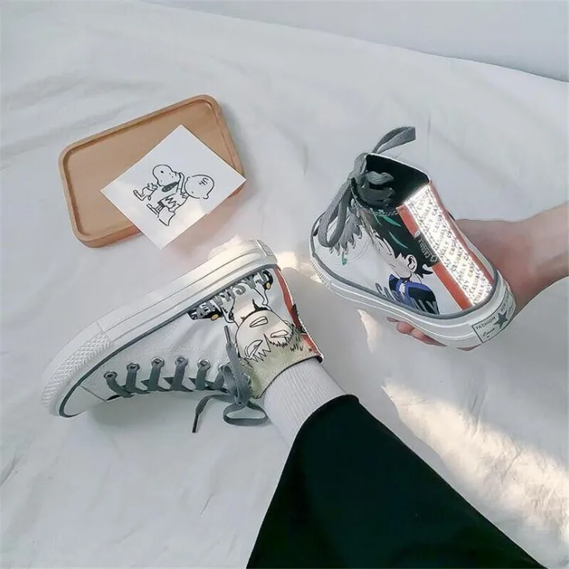 My Hero Academia Anime Pikachu Pokemon Cartoon Plimsolls Cosplay Canvas Shoes Caricature Fashion Student Dunk High Black White Scrawl Board Shoes - Цвет: My Hero Academia