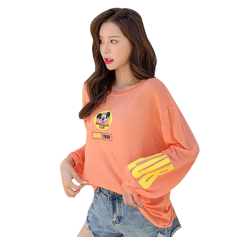 

2019 Fashion Women T Shirt Mickey Cartoon Print Loose T-shirts Big Size Summer Sun Protection Clothes Casual Tee Sunscreen