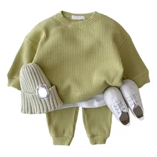 Conjuntos de ropa de punto de algodón para bebé, chándal holgado para niño y niña, jerséis, Tops + Pantalones, 2 piezas