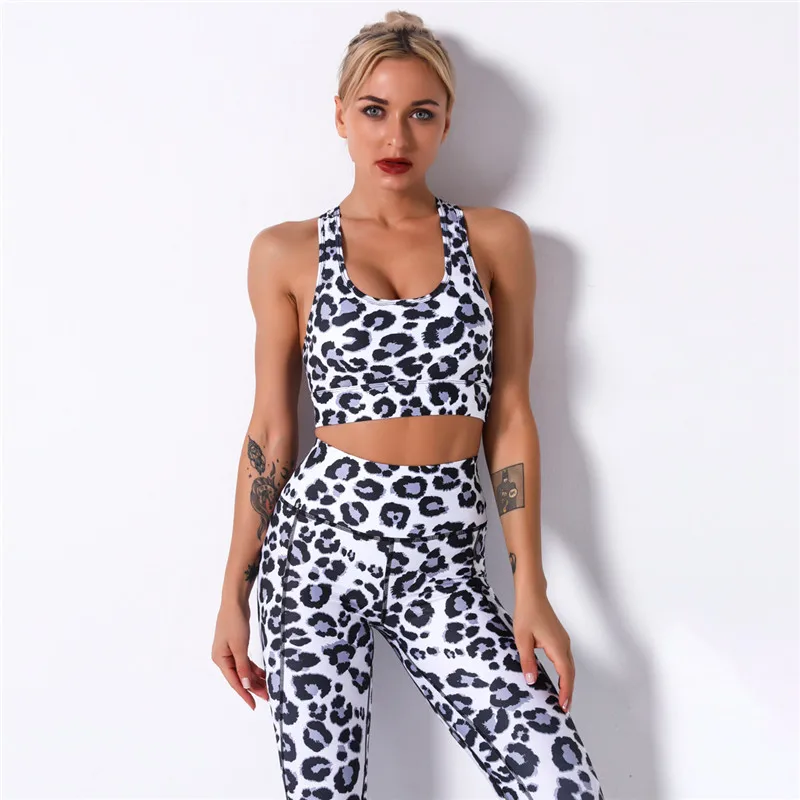 

Leopard Printing Yoga Suit Women Tracksuit 10 Style Colorful Printing Sets High Waist Leggings Push Up Bra Mujer Fitness Gym Set
