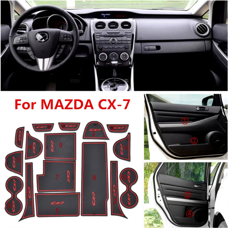 

16pcs Anti-slip Non-slip Rubber Decorative Cup Holder Sticker Car Gate Slot Pad Door Groove Mat For MAZDA CX-7 CX7 CX 7 Styling