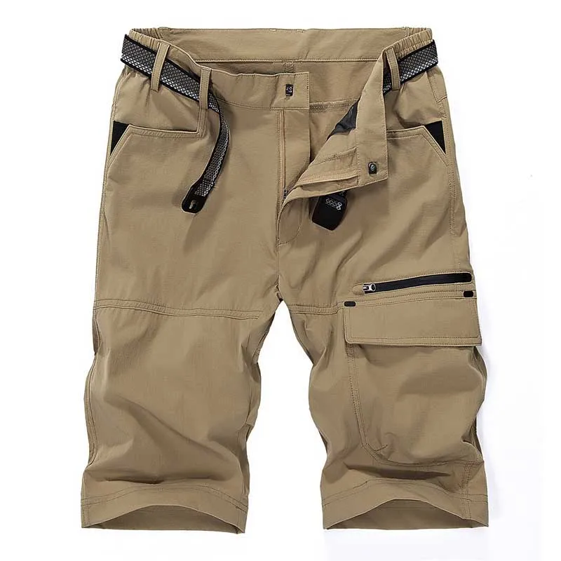 Хаки Tide модные летние пляжные шорты мужские повседневные карго шорты с несколькими карманами Wlastic талии военные пляжные шорты размера плюс - Цвет: Хаки