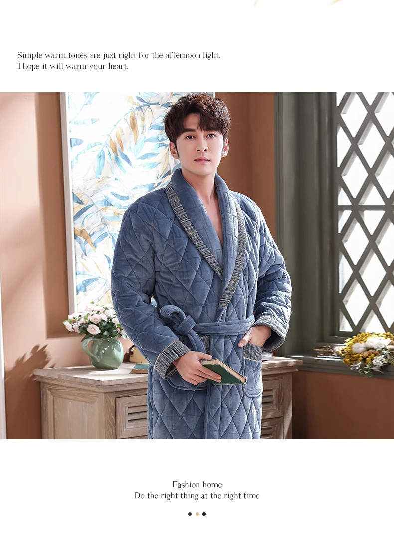 Men Robe Winter Thick Home Wear Long Night Dressing Gown 3 Layer Padded Keep Warm House Coat Luxury Men Bath Robes Velvet Kimono