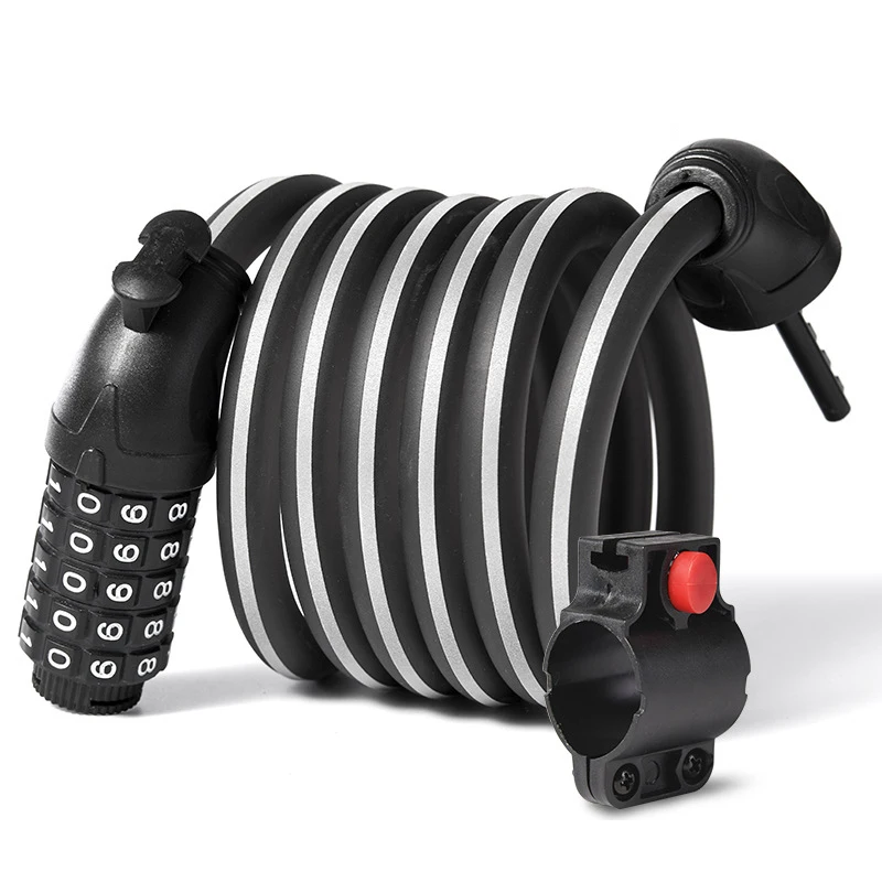 

Bike Cable Lock 1.8m Anti-Theft Steel Wire Security Motorcycle Cycling 5-Digit Combination Code Bicycle Chain Lock Reflective
