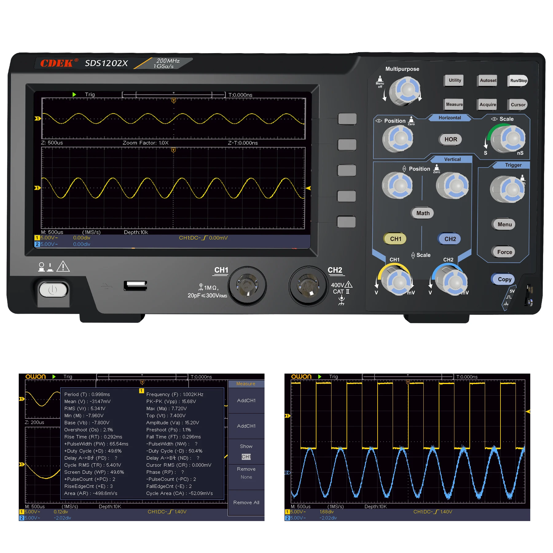 CDEK SDS1202X Digital Storage Oscilloscope 2 Channels 200Mhz Portable