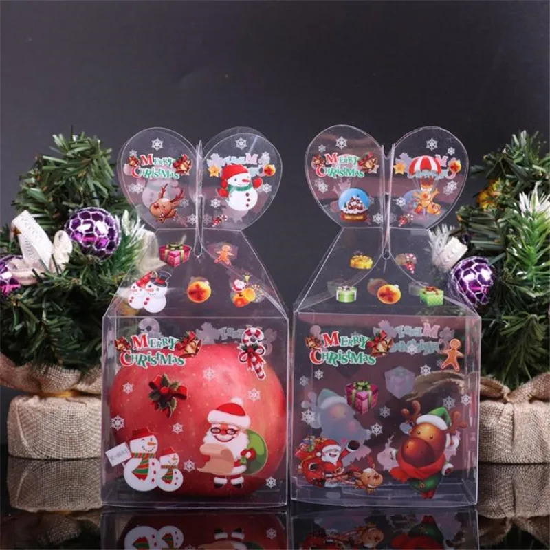 Рождественская коробка для конфет, прозрачная пвх пластиковая коробка, рождественский подарок, вечерние подарочные коробки, мультяшная переносная подарочная упаковка, прозрачная
