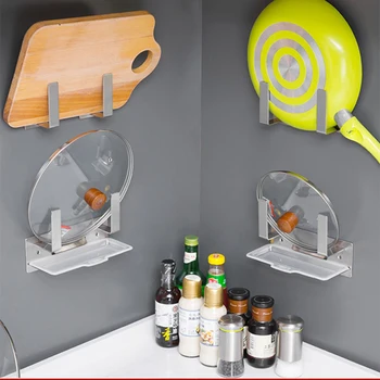 

Punch-free Stainless Steel Pot Cover Rack Wall-mounted Kitchen Rack Chopping Board Cutting Board Pot Lid Storage Rack