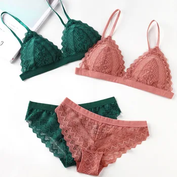 

Women Underwear Sets Sexy Lingerie Suit Lace Bra And Panties Low Waist Female Underpanty Padded Bralette Set Plus Size