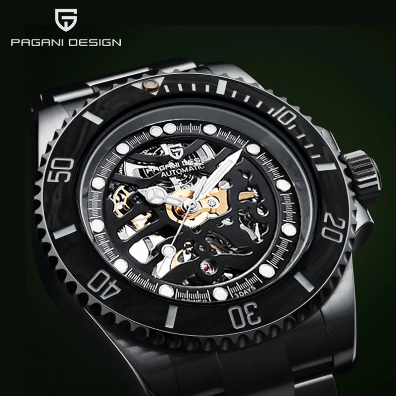 PAGANI DESIGN 2020 남성용 기계식 시계 해골 자동 시계 남성 100M 방수 사파이어 미러 시계 Reloj ...