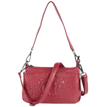 

New top layer cowhide ladies shoulder bag fashion embossed crocodile pattern portable diagonal bag