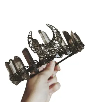 

Womens Ethnic Jewelry Crown Headband Faux Raw Crystal Alloy Moon Hair Hoop Tiara 40JF