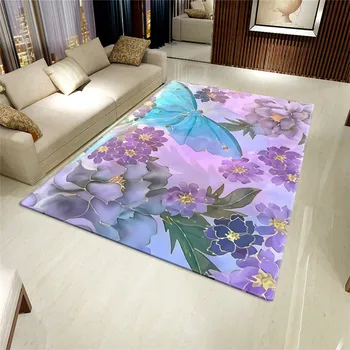 

New Chinese Style Purple Flower Butterfly Carpet For Modern Beautiful Bedside Living Bedroom For Woman Room Girl Room Rugs Mat