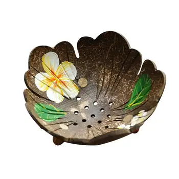 

Handmade Coconut Shell Soap Draining Stand Holder Flower Pattern Sponge Soap Dish Box for Bathroom Kitchen (Random Pattern)