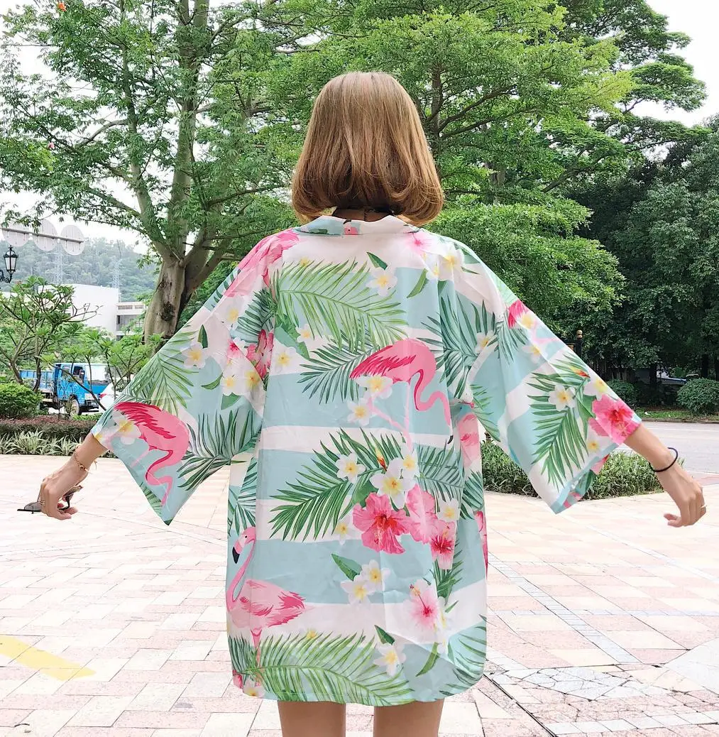 

2019 Hawaii Summer New Style Summer Day Small Flower Beach Street Kimono Travel Light Jacket Coat WOMEN'S Dress