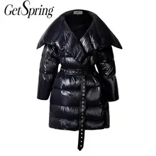 Женское пуховое пальто GETSPRING, асимметричный женский пуховик, пальто на утином пуху, длинный рукав, пояс, зимняя куртка, женская зимняя куртка