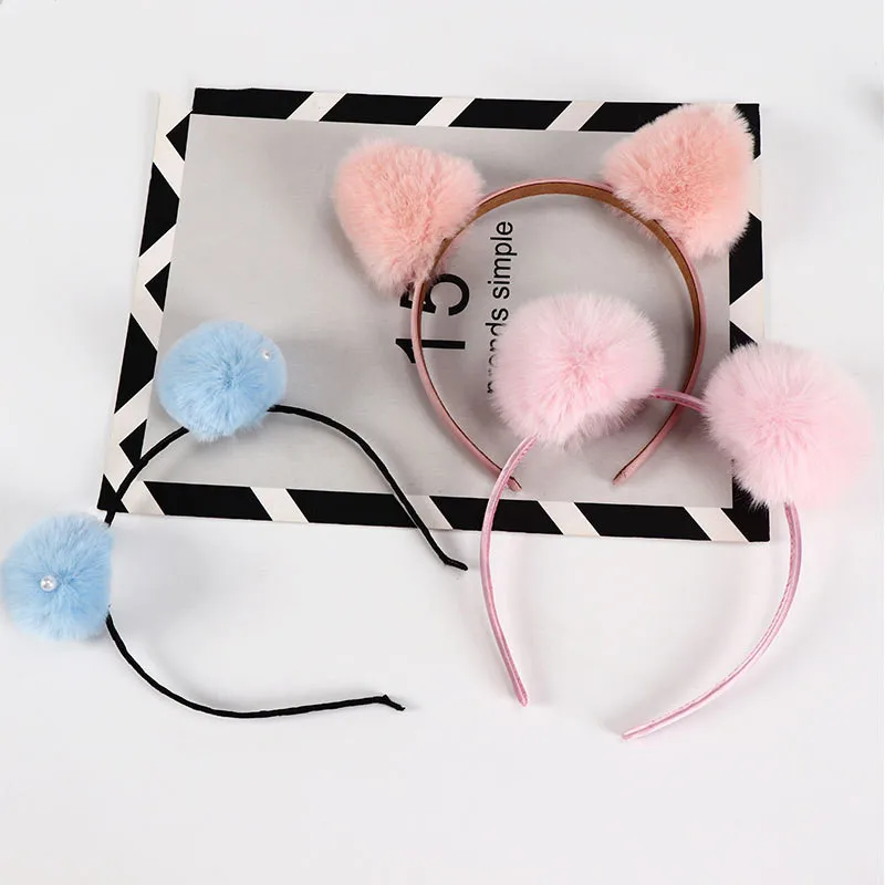 ncmama Cute Solid Panda Ears Hair Bands For Girls Kids Colorful Fluffy Pompom Ball  Headband Fashion Hair Accessories