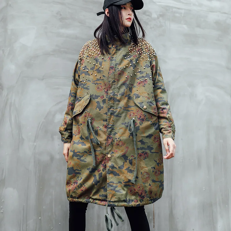 Camouflage Новинка, модная женская одежда, леопардовая расцветка, утолщенные Длинные свободные женские куртки, Осень-зима, на молнии, 2 цвета, пальто - Цвет: Camouflage