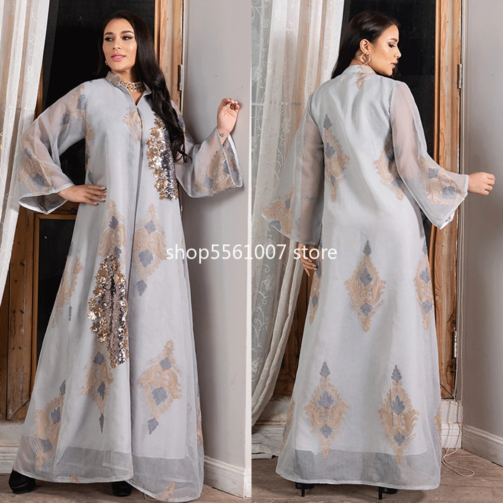 Мусульманское Сетчатое платье с вышивкой и блестками Abaya Jalabiya для женщин модные