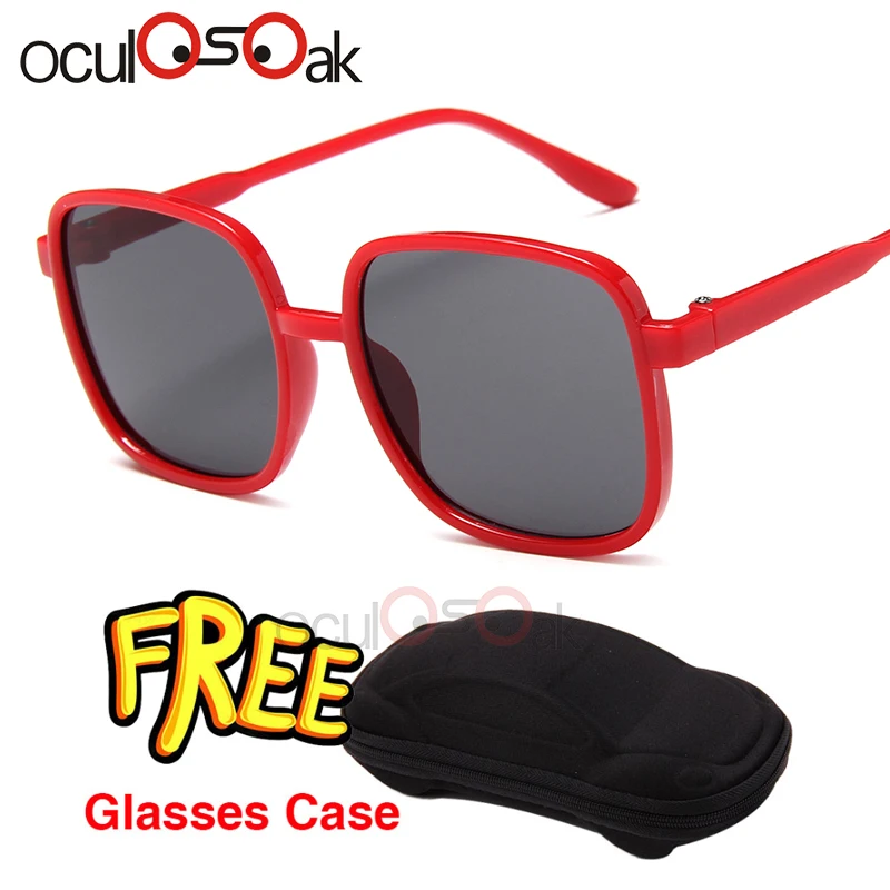 Oculosoak/крутые От 6 до 15 лет, детские солнцезащитные очки, солнцезащитные очки для детей, для мальчиков и девочек, модные очки, покрытие линз, защита с футляром - Цвет линз: red grey black
