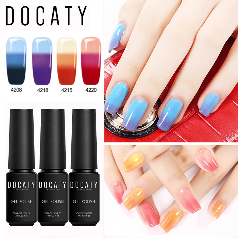 

Docaty 7ml Base Thermal Color Changing Gel Nail Polish Glitter Temperature Gel Soak Off UV LED Nail Gel Polish Manicure Varnish