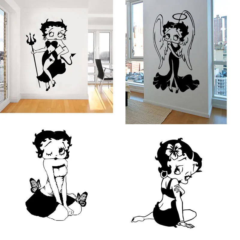 17 видов конструкций Betty Boop Наклейка на стену Крылья Ангела дьявол цыпленок поцелуй мою задницу виниловая наклейка детская спальня настенная наклейка для детской комнаты домашний декор