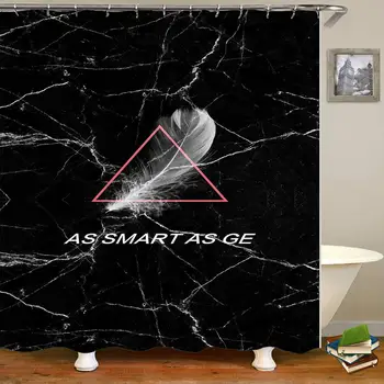 

Feather Black Shower Curtains Bathroom Curtains Polyester Fabric Bath Screens Waterproof Mildew Proof With 12 Plastic Hooks