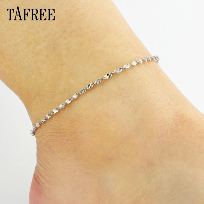TAFREE Lovely Simply water wave Anklets For Beach Holiday Gold and silver Plated Jewelry For women foot Chains accessories
