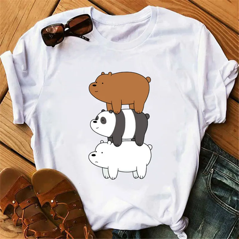 New Women T Shirt Kawaii Bears Short Sleeve Cartoon Graphic Printed Tops Femme Tshirt Harajuku O-neck Casual Tee Ladies Clothing