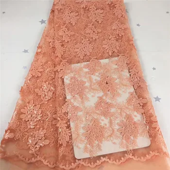 

African sequins pink Lace Fabric Embroidered Nigerian Laces Fabric 2019 High Quality Gold French Tulle Lace Fabric For Women