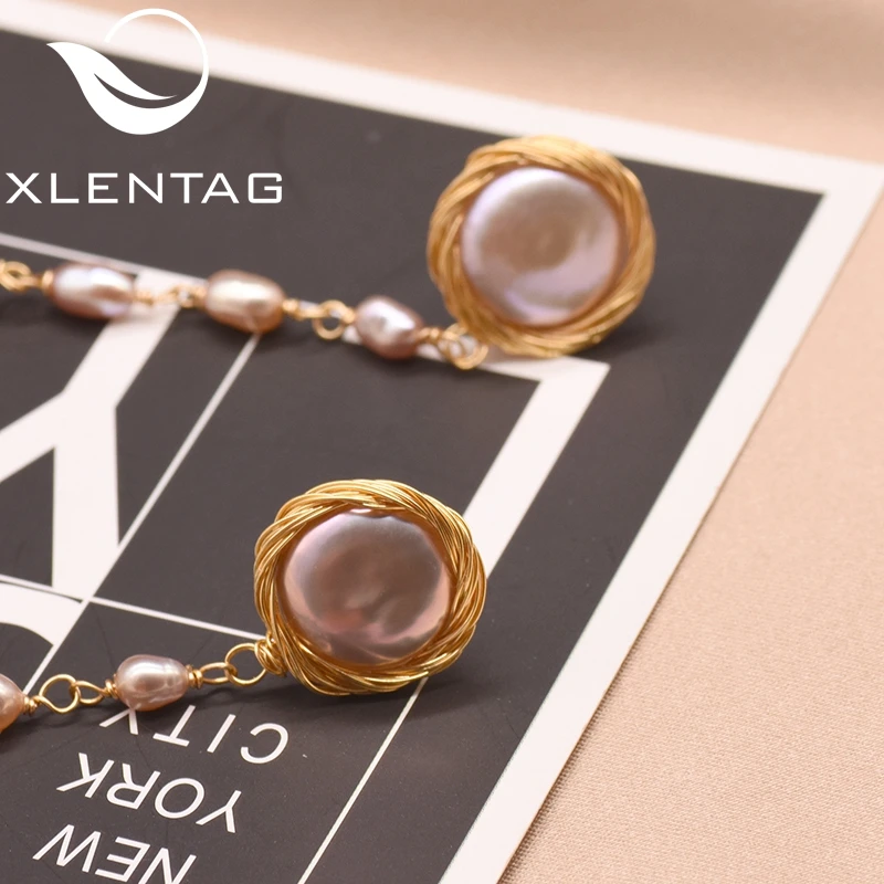Женские серьги кисточки XlentAg из серебра 925 пробы с натуральным пресноводным