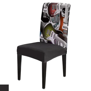 

6/8piece Electric Guitar Print Chair Cover Dining Elastic Chair Covers Spandex Stretch Elastic Anti-dirty Removable