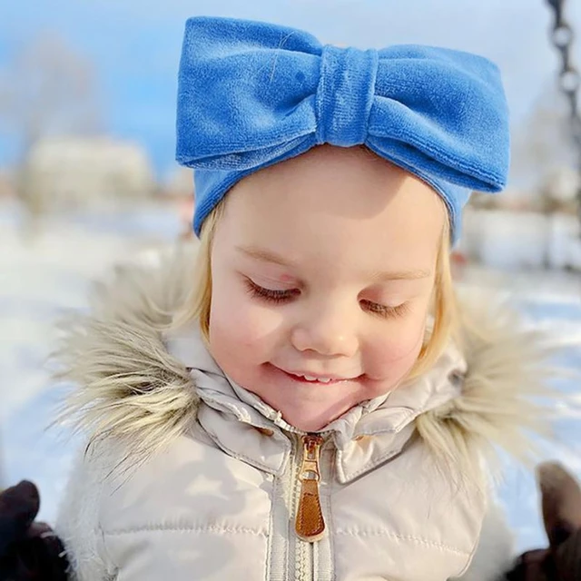 Serre-tête En Velours Bleu Bébé Avec Nœud Papillon En Velours Doré