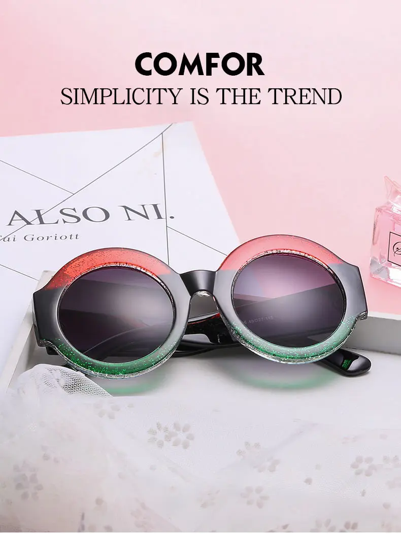 

Big Frame Black Green Double Color Sunglasses For Women Vintage Oversize Circle Sun Glasses Female Black Gradient Eyewear