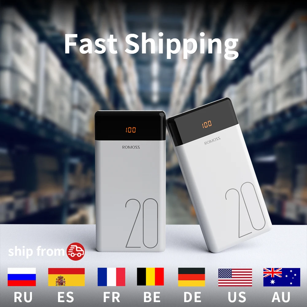 20000mAh ROMOSS LT20 Power Bank Dual USB Powerbank External Battery With LED Display Fast Portable Charger For Xiaomi For iPhone