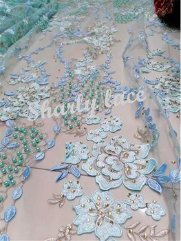 

Luxury Beaded / Rhinestone Embroidery French Mesh Beautiful Embroidery African Fabric Nigerian Style Lace Wedding Dress / Gown