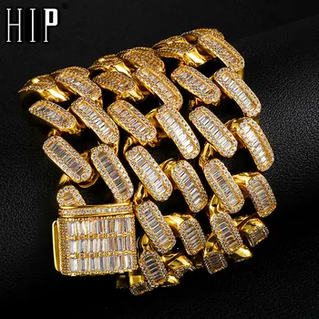 

Hip Hop 19MM Baguette Box Buckle Cuban Heavy Copper Prong Setting AAA+ Cubic Zirconia Stones Necklace For Men Jewelry