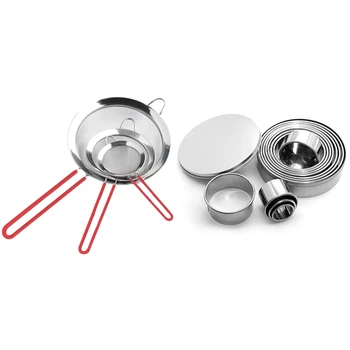 

3x Fine Mesh Stainless Steel Strainers Colander & 12PCS Cookie Cutters Stainless Steel Cookie Cutters Round Patisserie