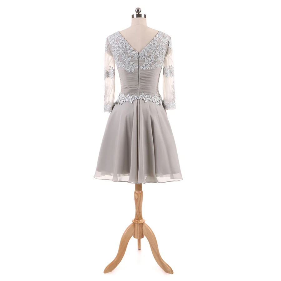 Cocktail Dress Illusion Long Sleeves Vestidos De Coctel Draped Pleat Flowers Cocktail Dresses Knee Length Formal Gown 7555