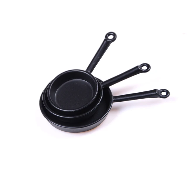 1set 1/12 Scale Dollhouse Miniature Metal Frypan Frying Pans Cooking Pot Cookware Kitchen Accessories 3