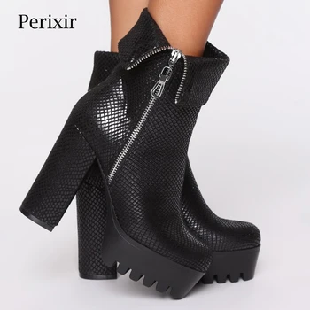 

Perixir Design 2020 Autumn Women’s Boots Gothic Ankle Shoes High-heeled Platform Booties Chunky Sexy Ladies Shoes in Winter