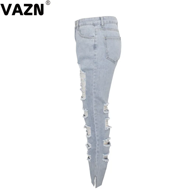 VAZN HSF2062 возраст Девушки Длинные Jeans2019 повседневные женские джинсовые брюки Твердые Тонкие значительно выше Популярные отверстие Джокер длинные клеши