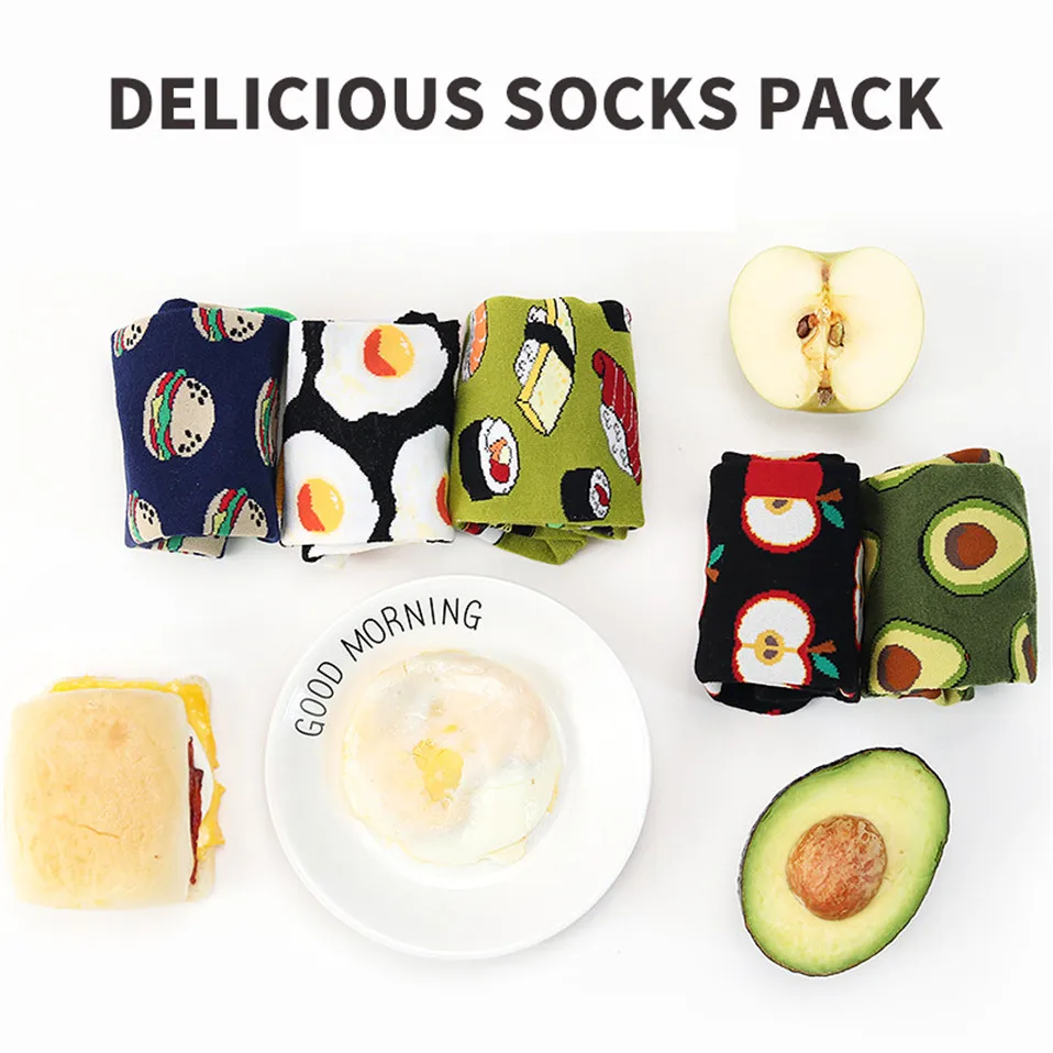 Unisex Fashion Art Men Sock 3D Print Fruit Happy Socks Avocado Apple Cherry Crew Men Funny Meias Cotton Harajuku Soft Socks