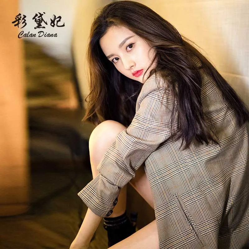 

NiceMix Vintage Plaid Printed Blazer Women Single Breasted Office Lady Blazer Long Sleeve Loose Suit Coat Jacket Blazers Female