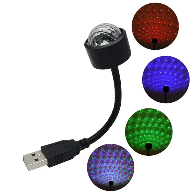 Mini lámpara de coche RGB con USB para DJ, Control de sonido y música colorida, USB-C de Apple para fiesta, Karaoke, ambiente, discoteca