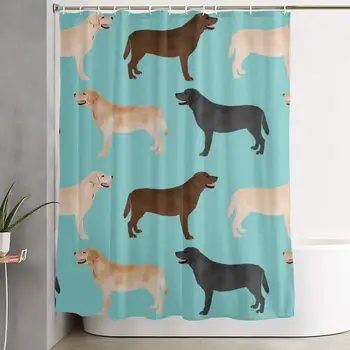 

Labradors Yellow Chocolate Black Lab Dogs Shower Curtain 72" x 72" with Hooks Machine Washable, Decorative Bathroom Fabric