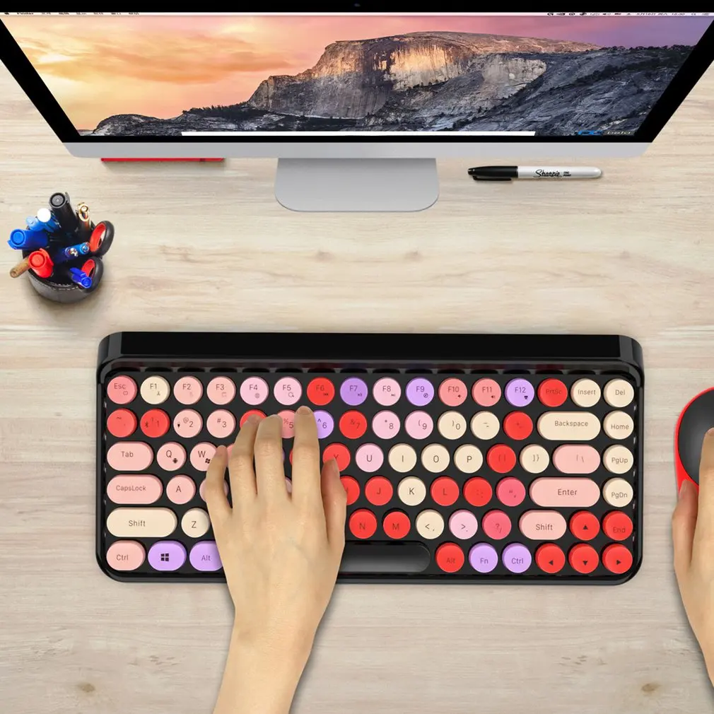 KB203 Retro Trend Bluetooth Keyboard Wireless Computer 84 Keycaps Keyboard Mini For Tablet Laptop 4