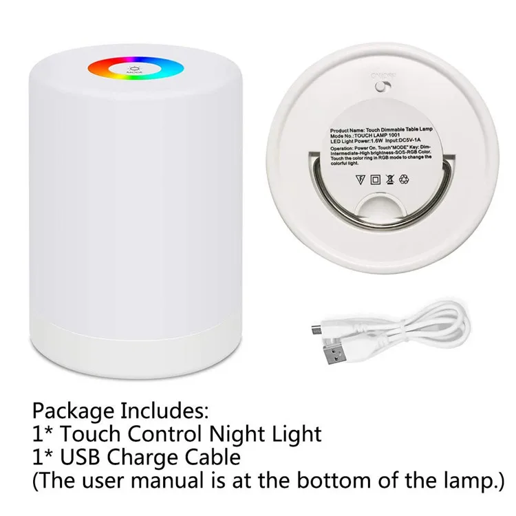 Перезаряжаемый умный светодиодный ночник с сенсорным управлением, индукционный диммер, интеллектуальная прикроватная лампа с регулируемой яркостью, RGB изменение цвета с крюком