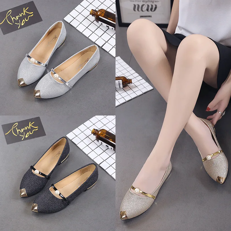 

803-Sequin Shoes Women Flat 2018 New Style Spring And Summer Korean-style Pointed-Toe Versatile Low-Cut WOMEN'S Shoes