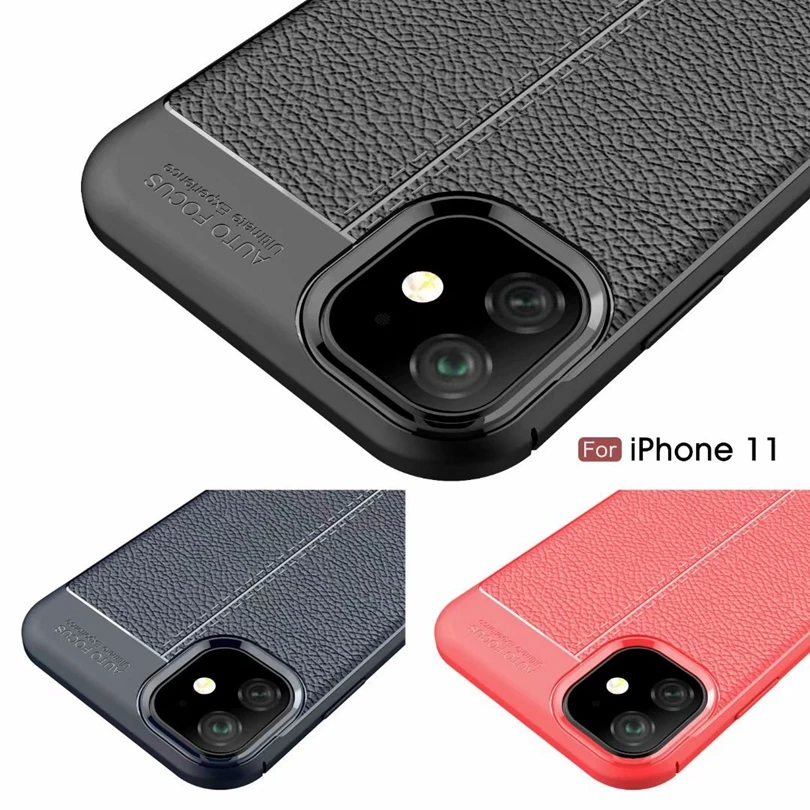 

For iPhone 11 / iPhone11 6.1" 2019 Luxury Soft Silicon Litchi Striae Leather Case For iPhone11 Case Coque Shock Proof Back Cover